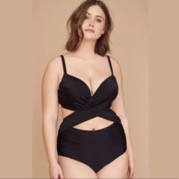 Swim by Cacique Black Plunge Twisted Wrap Monokini Bathing Suit Size 40C NWT - Picture 1 of 13
